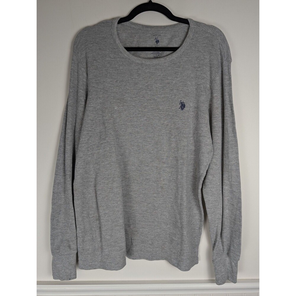 US Polo Assn Shirt Mens XL Gray Sleepwear Long Sleeve Waffle Knit Thermal